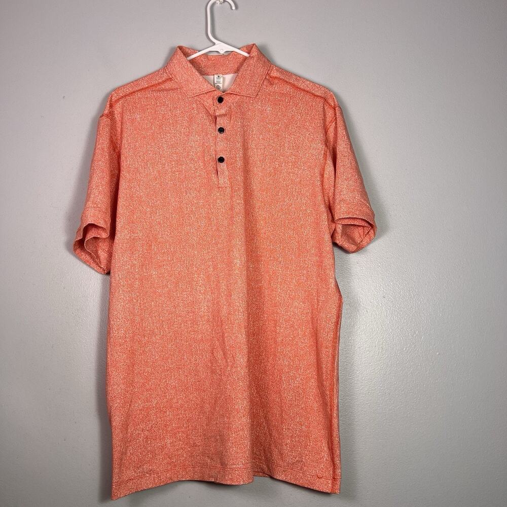 Lululemon Mens Polo Short Sleeve Stretch Lightweight Orange White Size XL